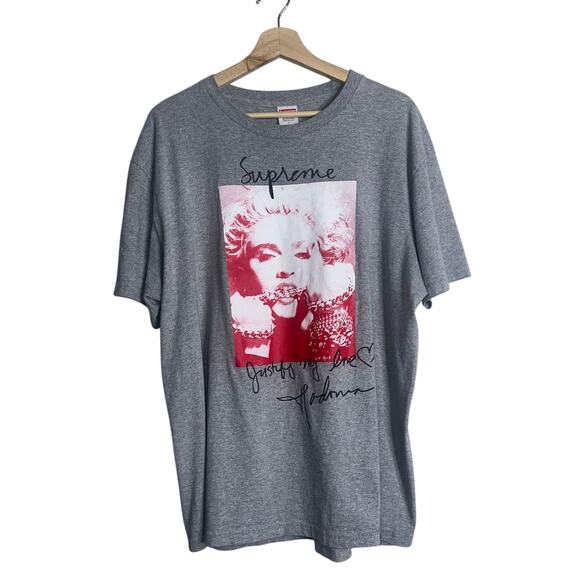 Supreme Madonna Graphic Tee Gray Red White Men’s Size Large - Picture 1 of 4